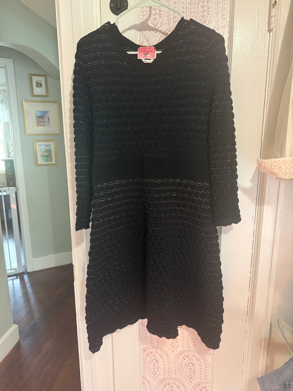 kate spade Black Textured Long Sleeve A-Line Dress